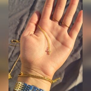 14k Plated Stainless Steel Cross Gemstone Necklace